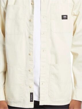 Vans Men's Cream Beige Canvas Work Jacket Shacket Utility Jacket, Size L